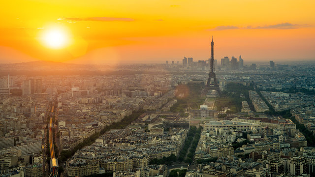 The eiffel tower in Paris aerial panorama at sunset © AA+W