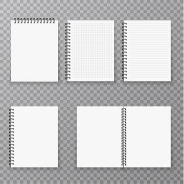 Blank open and closed realistic notebook collection, organizer and diary vector template isolated. Paper page organizer and notebook set illustration.