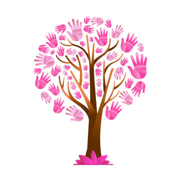 Breast Cancer Care pink hand tree concept for help