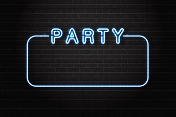 Vector set of realistic isolated neon sign of Party frame for decoration and covering on the wall background. Concept of music and dj.