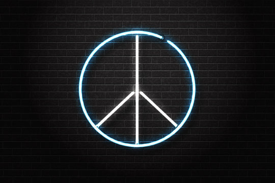 Vector realistic isolated neon sign of peace for decoration and covering on the wall background. Concept of Happy International Peace Day.