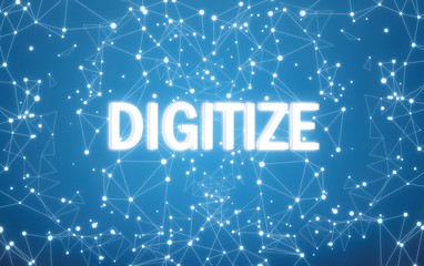 Digital digitize text on blue network background