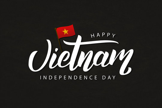 Vector realistic isolated typography logo for Vietnam Independence Day for decoration and covering on the dark background.
