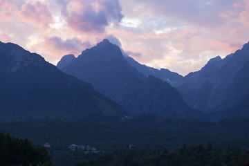 View on evening mountain Peaks of the High Tatras, Slovakia