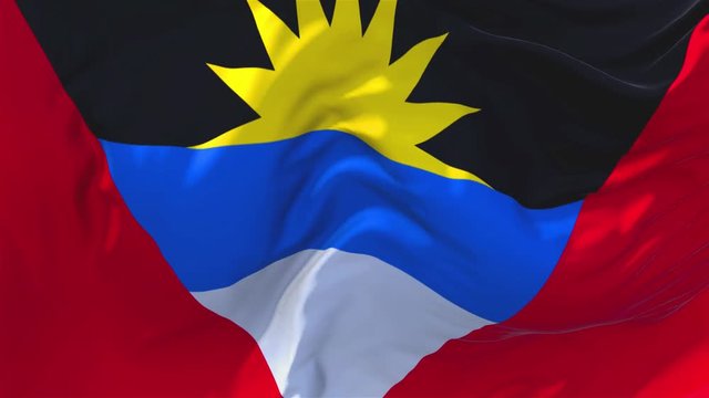 204. Antigua and Barbuda Flag Waving in Wind Slow Motion Animation . 4K Realistic Fabric Texture Flag Smooth Blowing on a windy day Continuous Seamless Loop Background.
