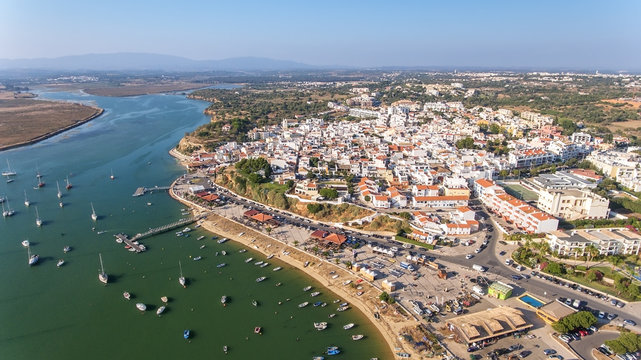 Aerial view of the village of Alvor, in the summer, in southern Portugal.