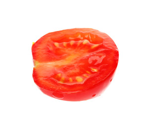 Slice of ripe tomato on white background
