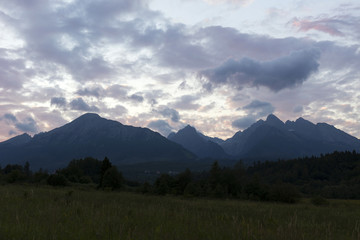 View on evening mountain Peaks of the High Tatras, Slovakia