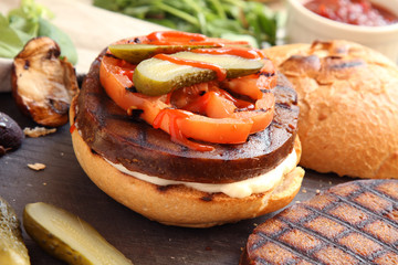prepared vegan seitan burger meal