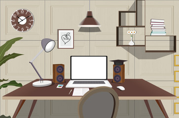 Interior of working place concept. Illustration work place.