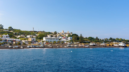 Fototapeta na wymiar Boats on the black beach Stromboli Island