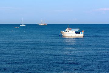 Small ship on the Tyrrhenian Sea