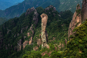 Sanqingshan, Mount Sanqing National Park - Jiangxi Province, China. National Geopark and Sacred Taoist Mountain, UNESCO World Heritage. Chinese Giant Boa Natural Stone Formation, Python Snake Rock