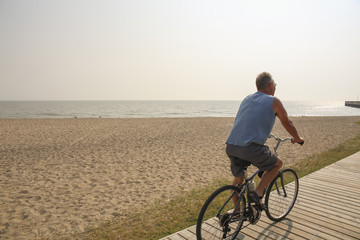 Peaceful lake beach view. Beautiful summer holiday.