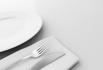 3d Fork and knife with empty plate