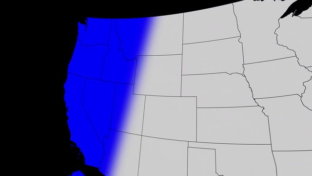 Animation with a clear alpha channel background, representing a 'Blue Wave' of Democratic takeover, a map of the USA turning blue as Democrats gaining control of positions in the government.