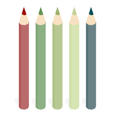 Set of Muted Color Pencils on Isolated White Background