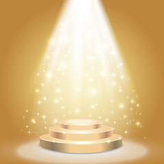 金色の表彰台と光輝くスポットライト　ベクター