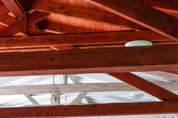Interior view of a wooden roof structure