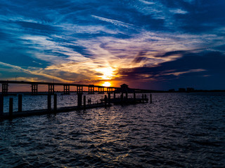 Fototapeta na wymiar Ft Myers Harbor Florida Gulf Coast sunset photos causeway bridge 