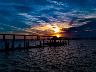 Fototapeta na wymiar Ft Myers Harbor sunset – high resolution drone photos of Fort Myers Florida Harbor sunset home of gorgeous sunsets on the harbor