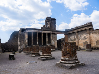 the basilica in the once buried Roman city of Pompeii south of Naples under the shadow of Mount Vesuvius in Italy
