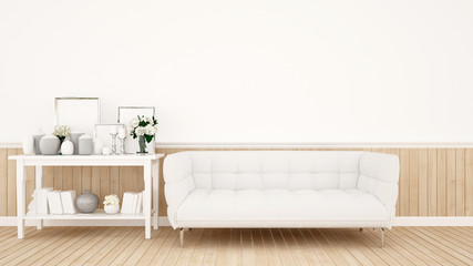 Living room decoration on white tone for artwork - White sofa and decoration set in white room artwork for apartment or home - Interior classic style - 3D Rendering