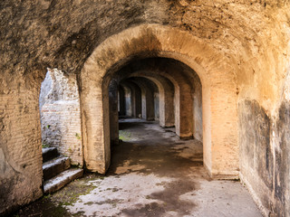 Passage under the Amphitheatre inthe once buried Roman city of Pompeii south of Naples under the shadow of Mount Vesuvius
