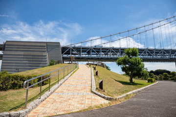 Fototapeta na wymiar Seto Ohashi Bridge(viewing hill and anchorage),Shikoku,Japan