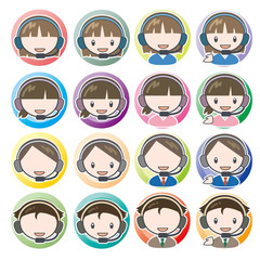 カスタマーセンターの男女・アイコン16セット
