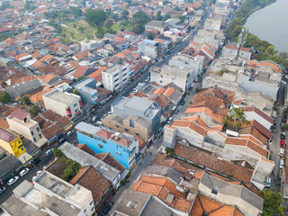Aerial view above housing complex in Tangerang, Indonesia.