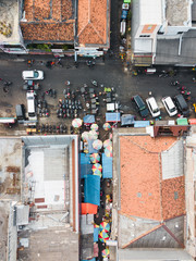 Top down aerial view of main street and the market street.