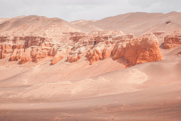Red cliffs of Khermen Tsav canyon. Gobi deser