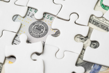FED strategy of interest rate hike, United States of America financial or economics concept, jigsaw...