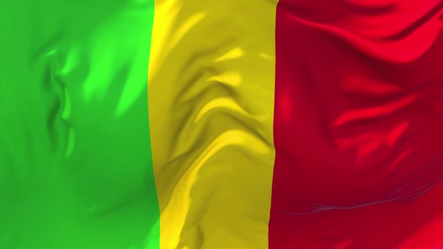 221. Mali Flag Waving in Wind Slow Motion Animation . 4K Realistic Fabric Texture Flag Smooth Blowing on a windy day Continuous Seamless Loop Background.