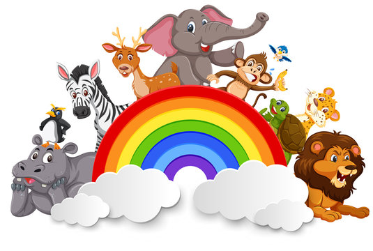 Wild animals and rainbow template