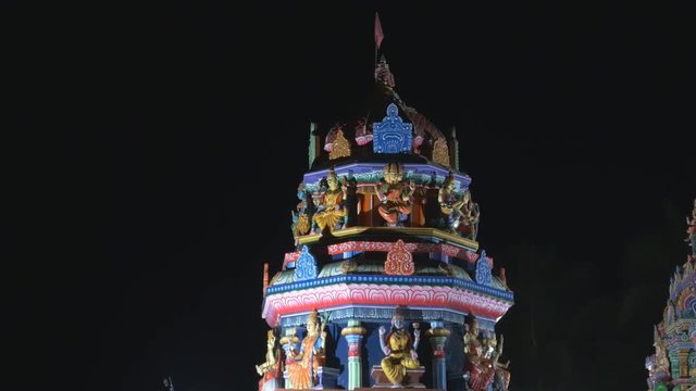 close up, at night, of the sri siva subramaniya hindu temple in nadi, fiji
