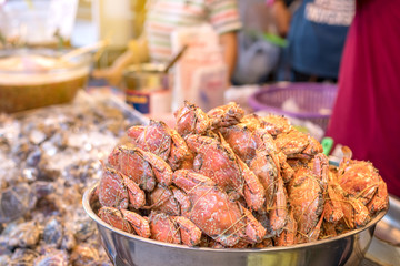 The steamed crab stacks in a bowl.