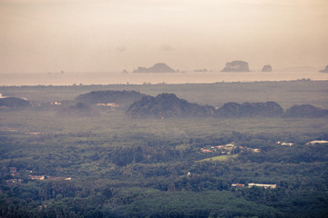 Krabi: August 28, 2018, the atmosphere in the morning, the community in the neighborhood Petchakasem, the city center near the airport, beautiful surroundings surrounded by green, Thailand.
