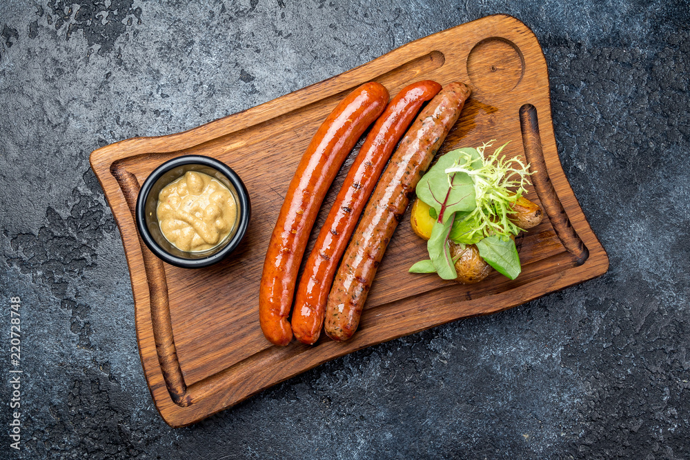 Sticker assorted sausages with sauces