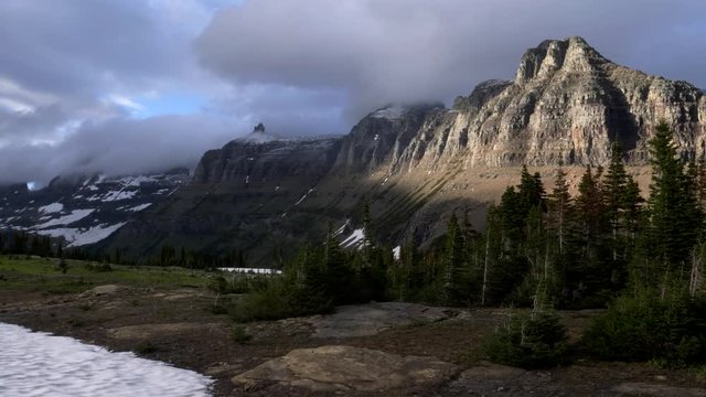 a zoom in shot of mount pollock at glacier national park in montana, usa