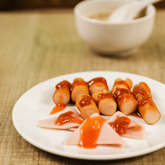 Delicious breakfast on the table.