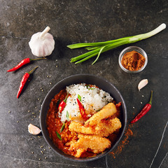 Hot Spicy Fried Shrimps with Curry and Rice