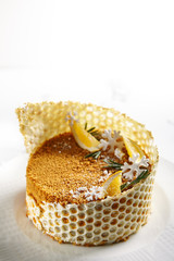 Macro Photo of Christmas Honey Cake on Blurred Background