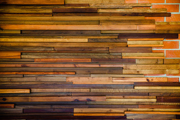 Wooden grunge and red brick wall backgrund industrial style indoor concept. For art texture or web design backgrund .