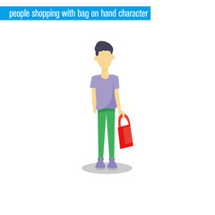 people shopping with bag on hand character vector illustration flat design
