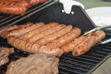 Sausages on grill