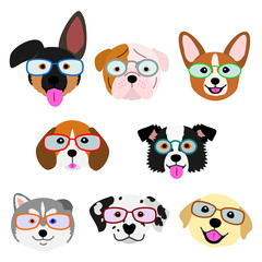cute pups face with eyeglasses set