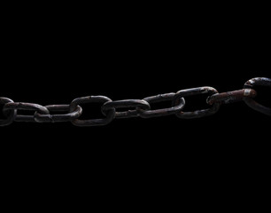 Rusty chain isolated on black background.