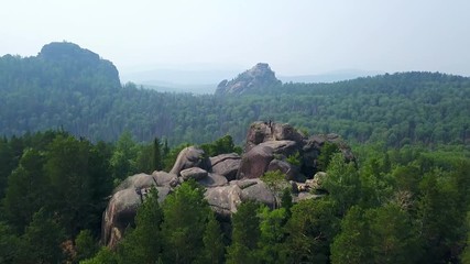 Aerial view of Krasnoyarsk national park at sunny morning drone footage